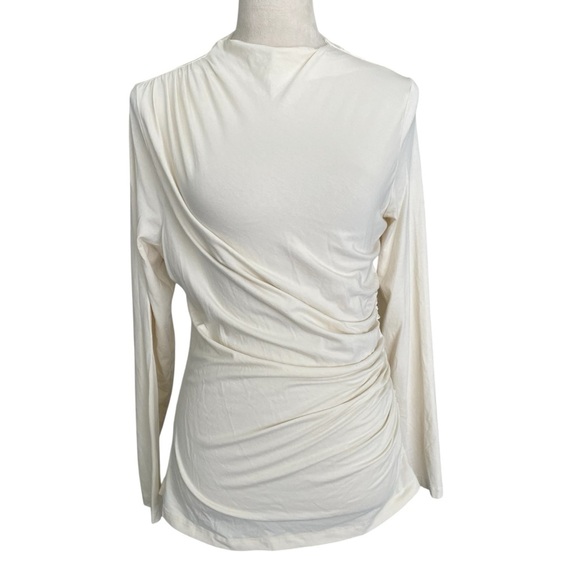 Habitual Women Sz XL Top Preppy Asymmetrical Ruched Long Sleeve Neutral Slim - Picture 1 of 8
